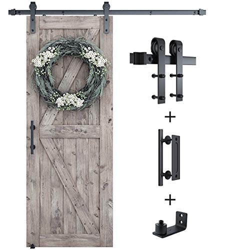 6.8FT Sliding Barn Door Hardware Kit with Track Kit, Pull Handle Set and Floor Guide F618