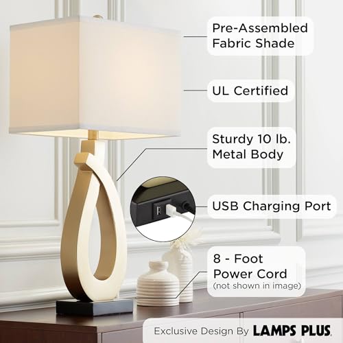 Set of 2 Gold Metal Table Lamps with USB Charging Port M2121