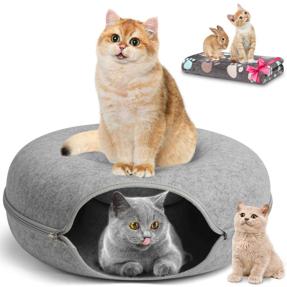 Cat Tunnel Bed with Pet Blanket X723036