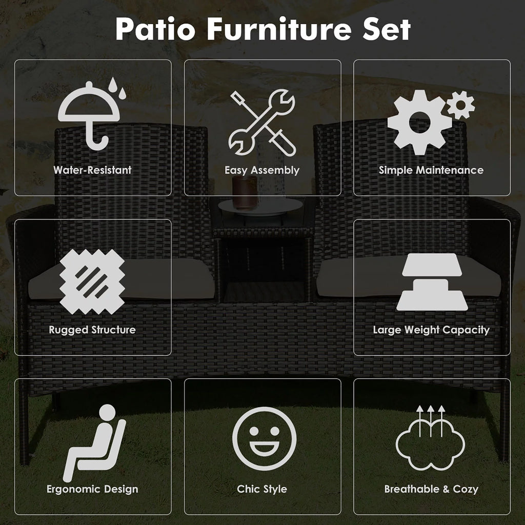 Mix Brown Patio Conversation Set Loveseat Sofa Coffee Table Z1925