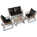 4 Piece Wicker Patio Furniture Set with Cushions and Glass Side Table R14386