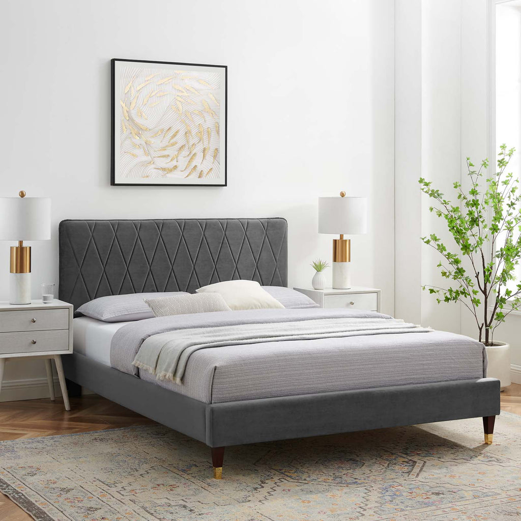 Queen Size Velvet Platform Bed Frame T111147