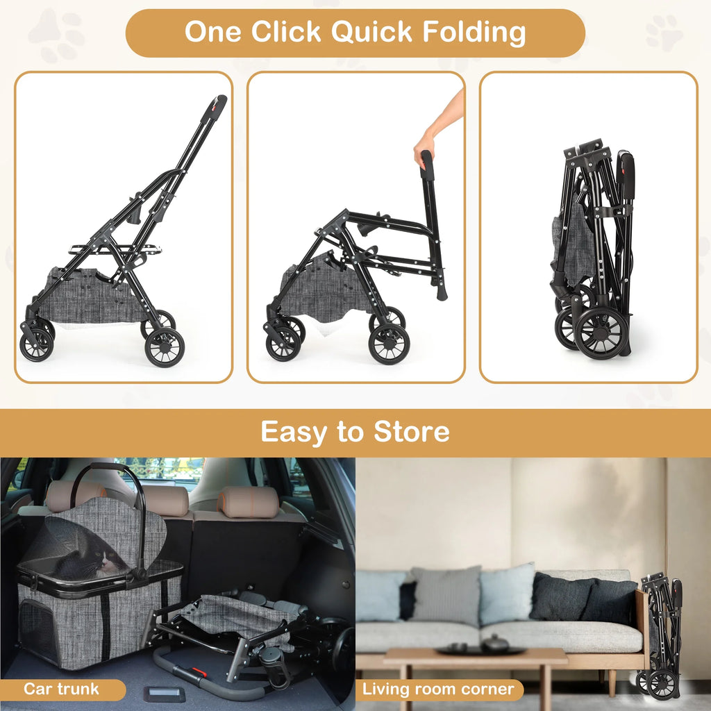 Foldable 4 Wheel Pet Stroller Q1566