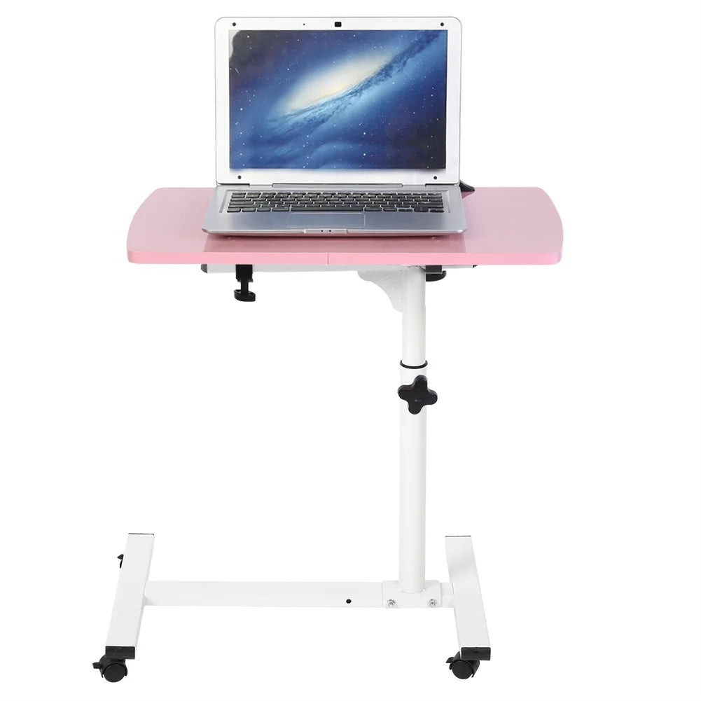 Adjustable Laptop Desk Table Stand with Wheels Pink U69621