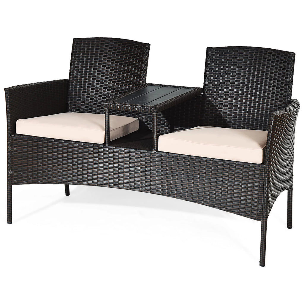 Mix Brown Patio Conversation Set Loveseat Sofa Coffee Table Z1925