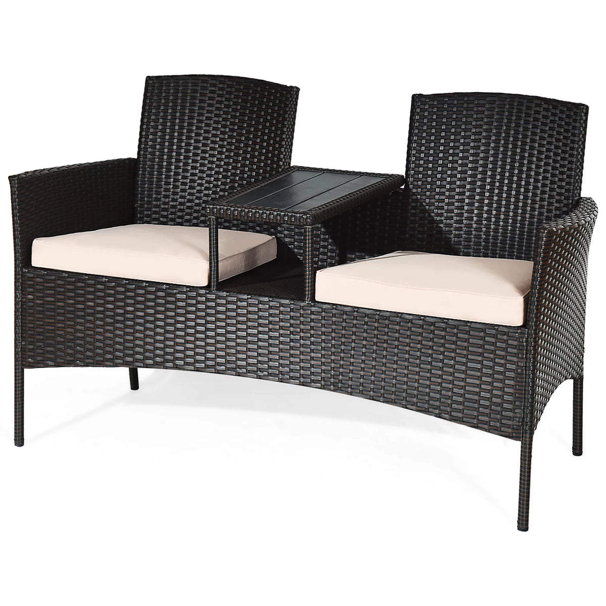 Mix Brown Patio Conversation Set Loveseat Sofa Coffee Table Z1925