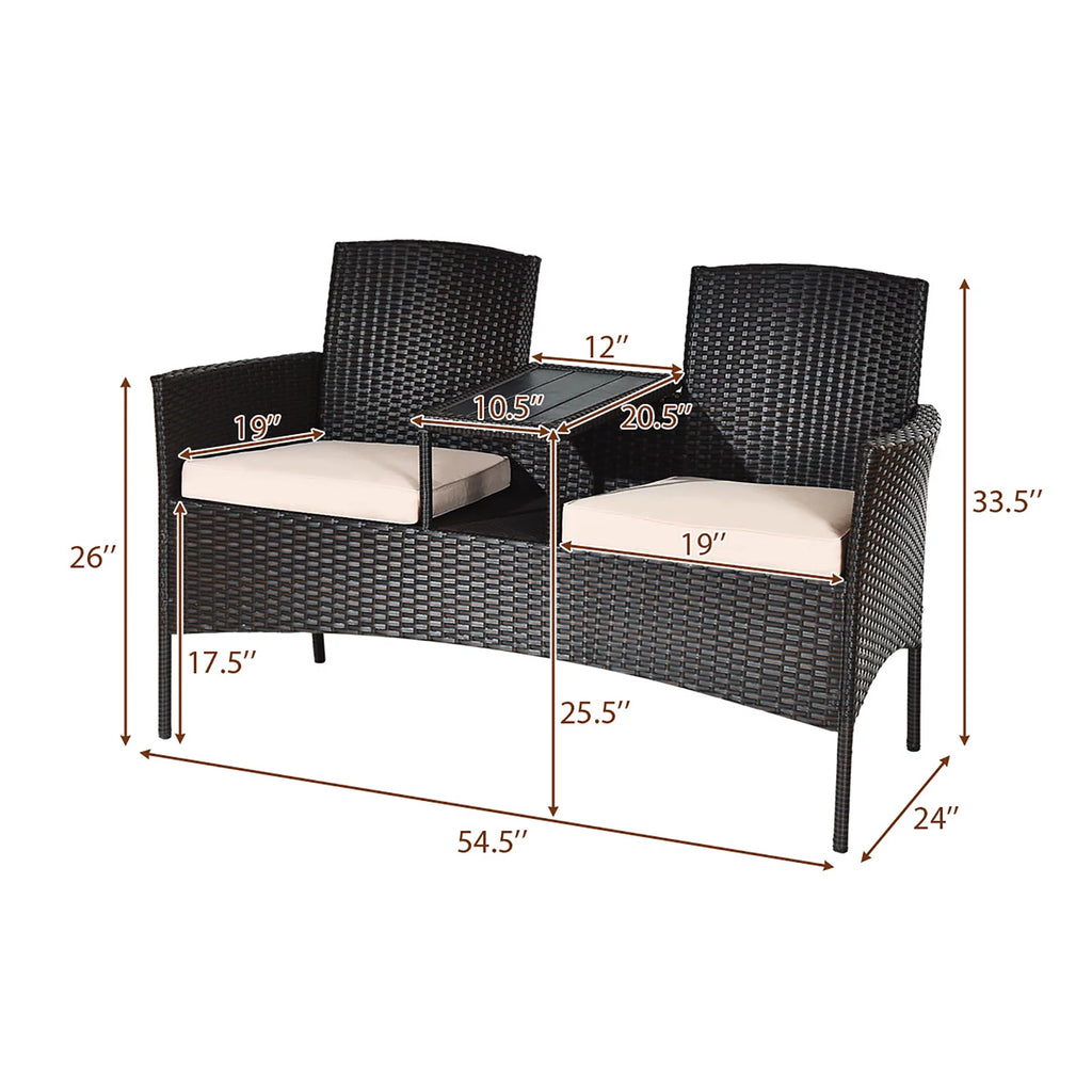 Mix Brown Patio Conversation Set Loveseat Sofa Coffee Table Z1925