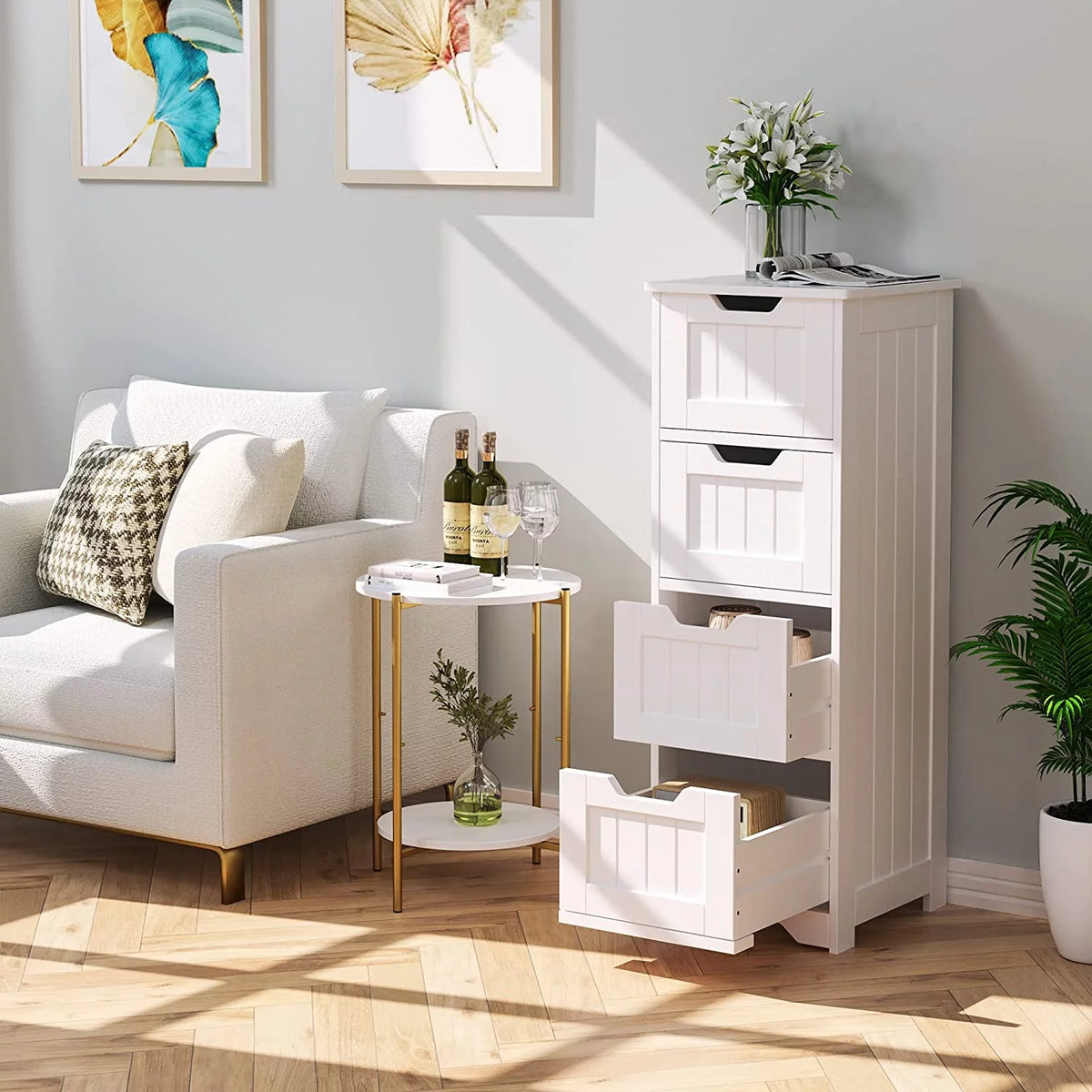 White 4 Drawer Bathroom Floor Cabinet V881