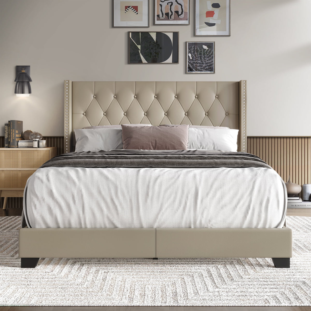 Twin Gold Faux Leather Upholstered Bed V8898