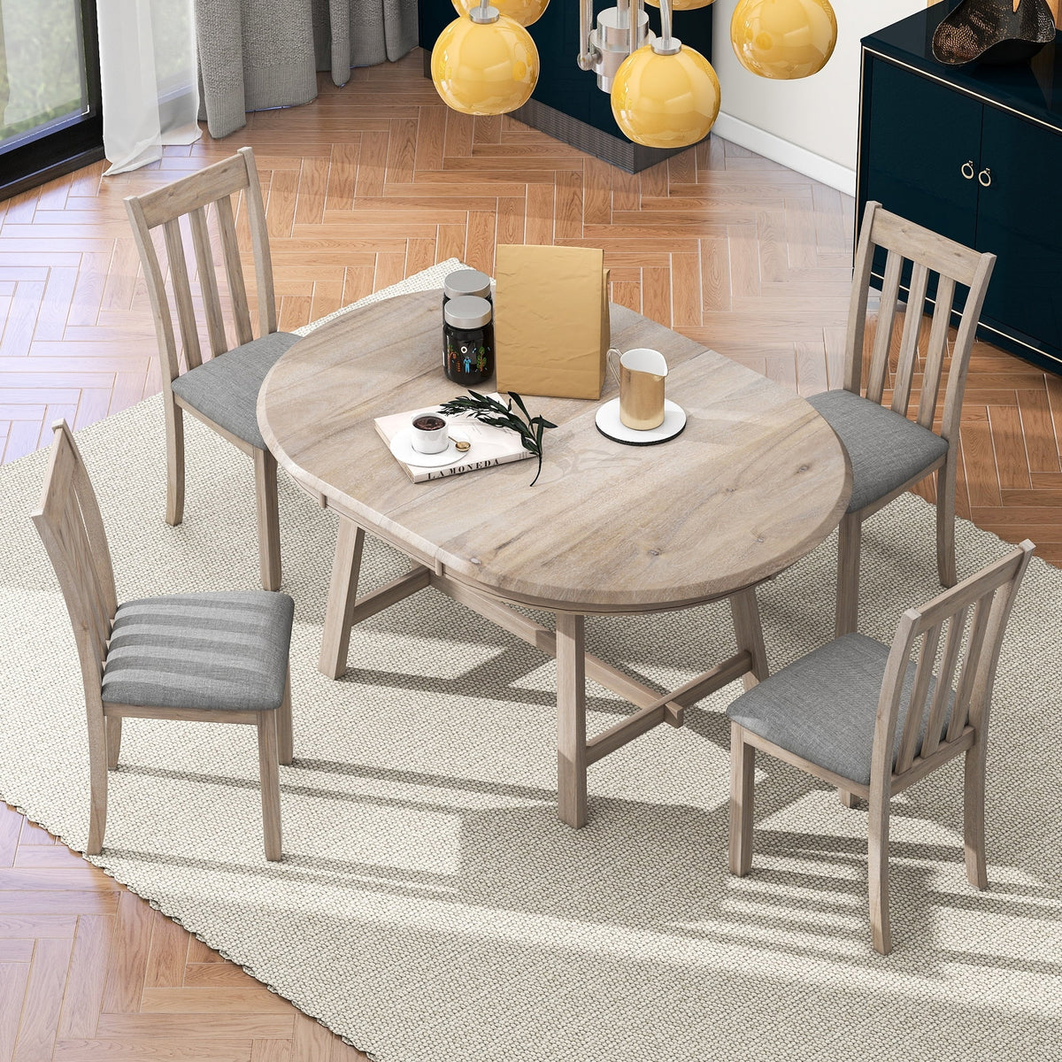 5-Piece Wooden Dining Table Set with 4 Chairs N717470