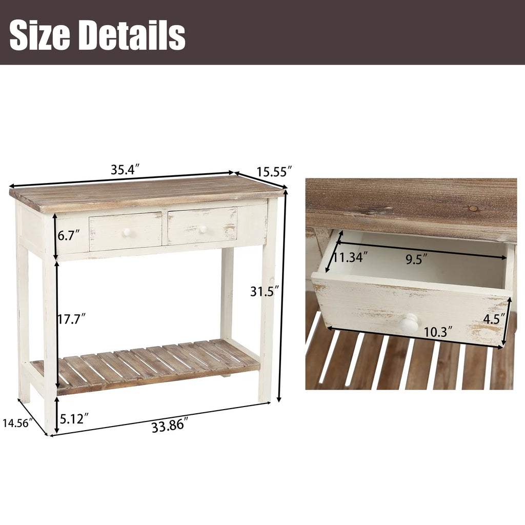 Distressed White and Wood 2-Drawer 1-Shelf Console Table B313881