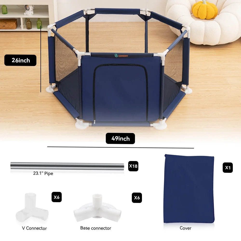 Blue 6 Panel Portable Baby Playpen A7241