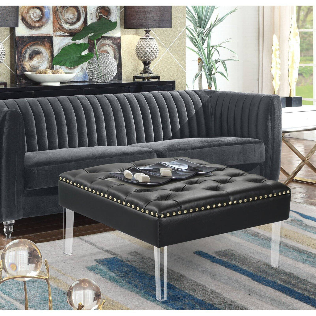 Square Tufted PU Leather Upholstered Ottoman H675255