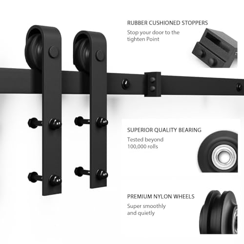 6.8FT Sliding Barn Door Hardware Kit with Track Kit, Pull Handle Set and Floor Guide F618