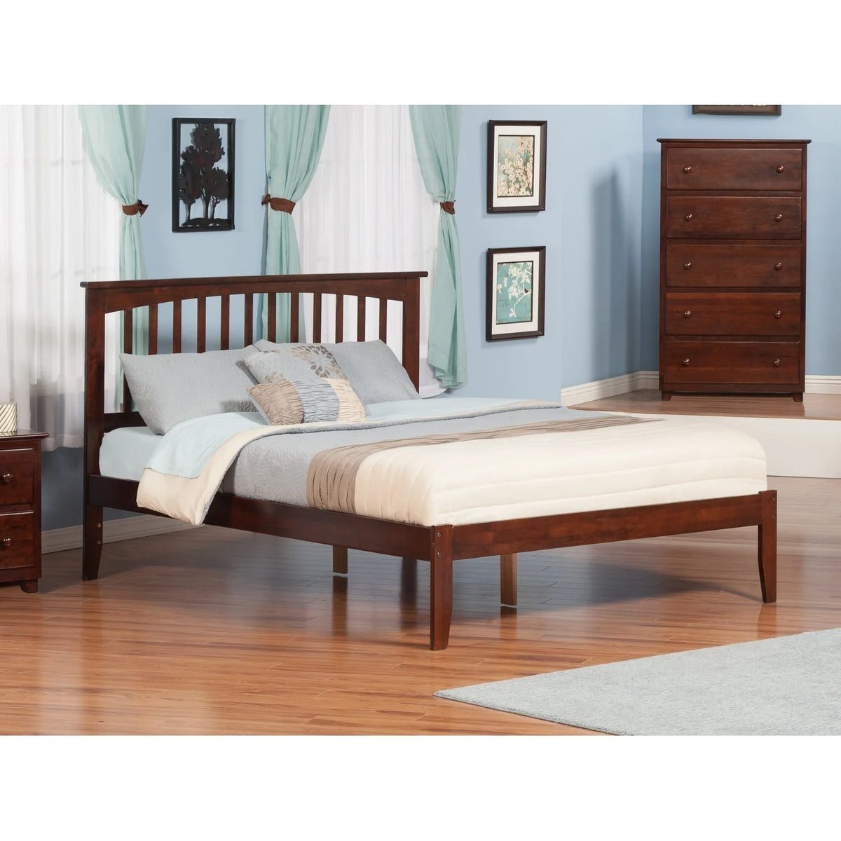 King Platform Bed with Open Foot Board in Walnut E6967