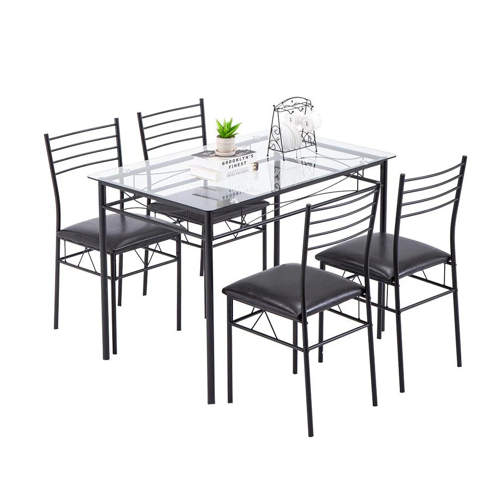 5 Piece Glass Dining Set with Metal Frame H539