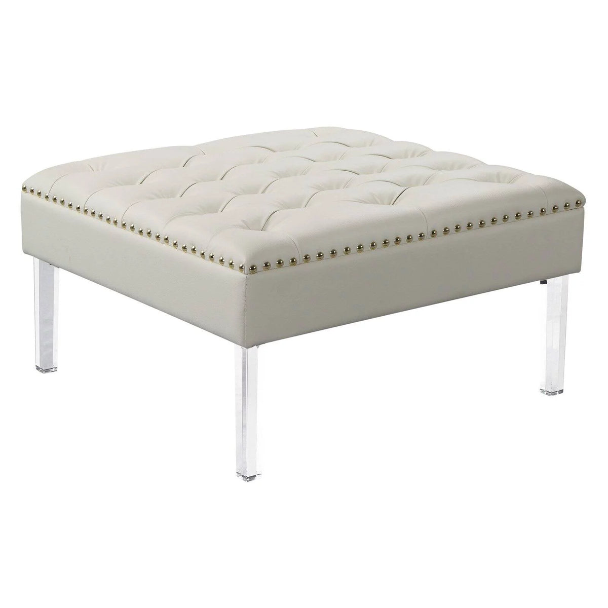 Square Tufted PU Leather Upholstered Ottoman H675255