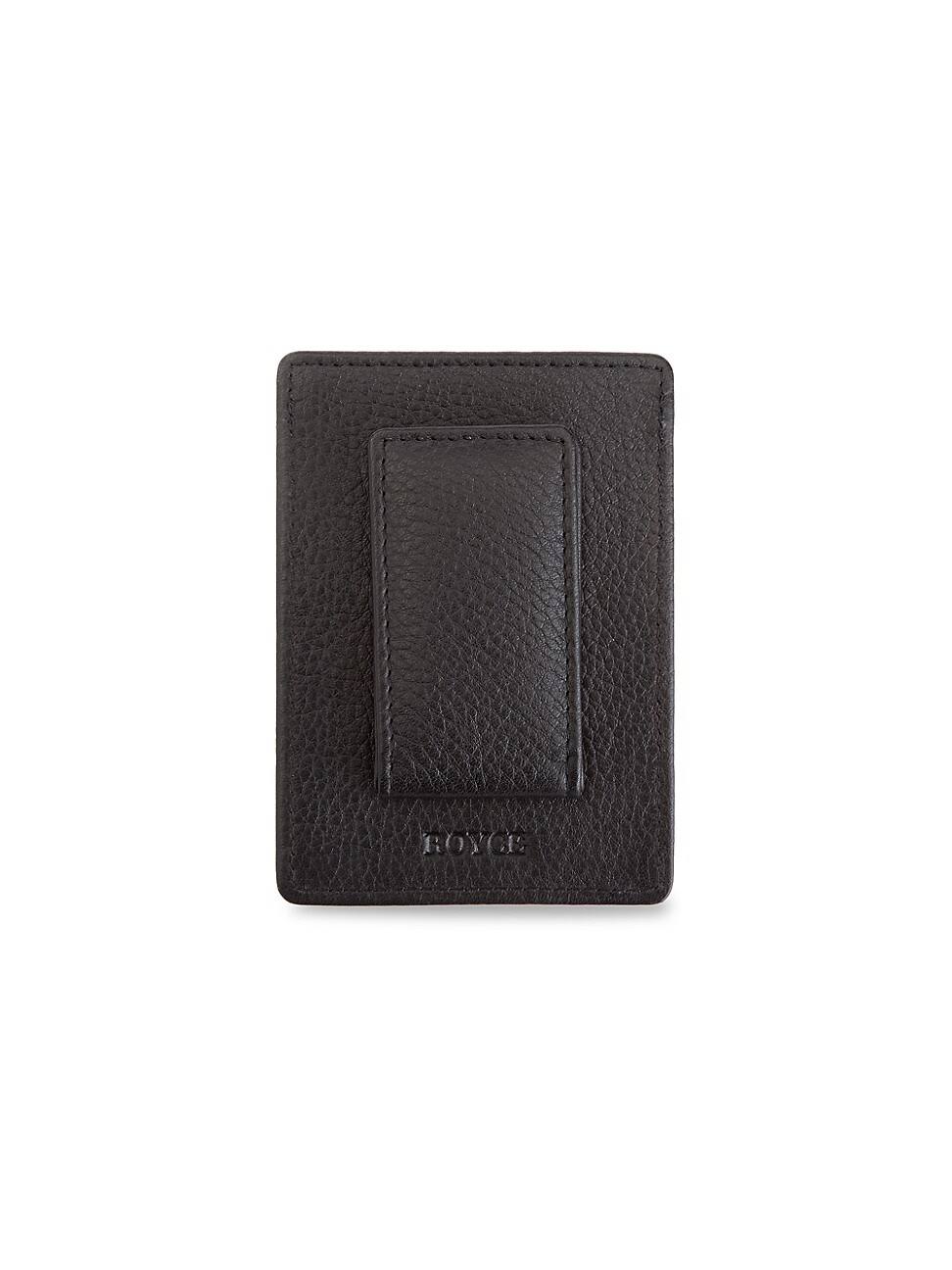 Black Leather Magnetic Money Clip Wallet T3672