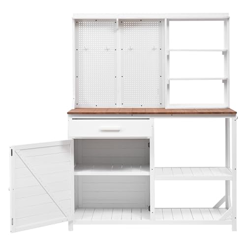 Brown Wooden Potting Bench Table with Hutch U653121