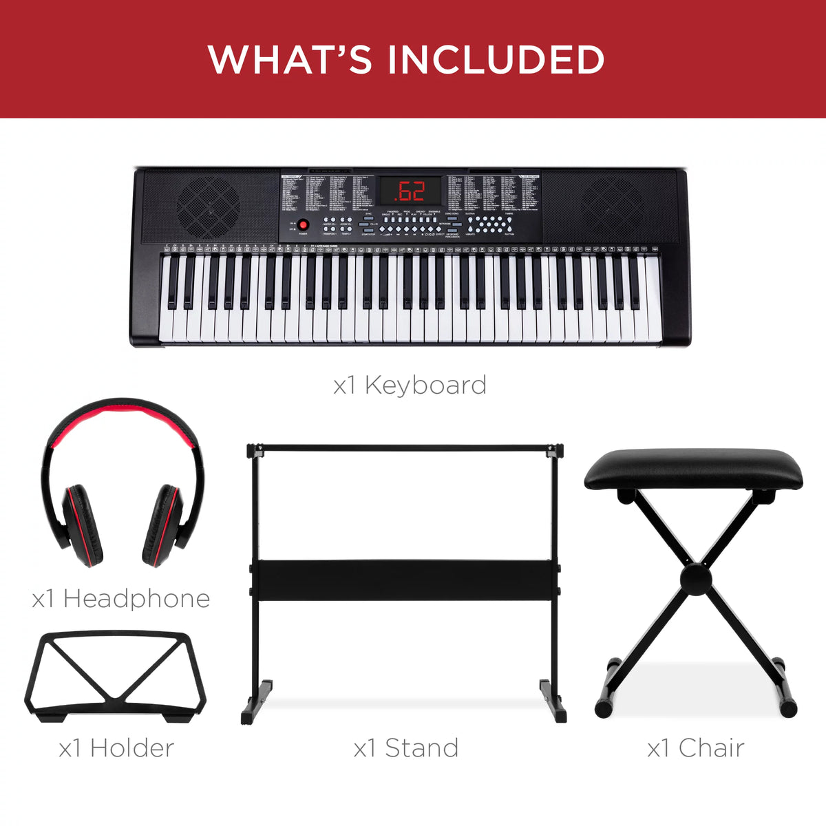 61-Key Electronic Keyboard Piano Set with Stand, Stool, Microphone U1812
