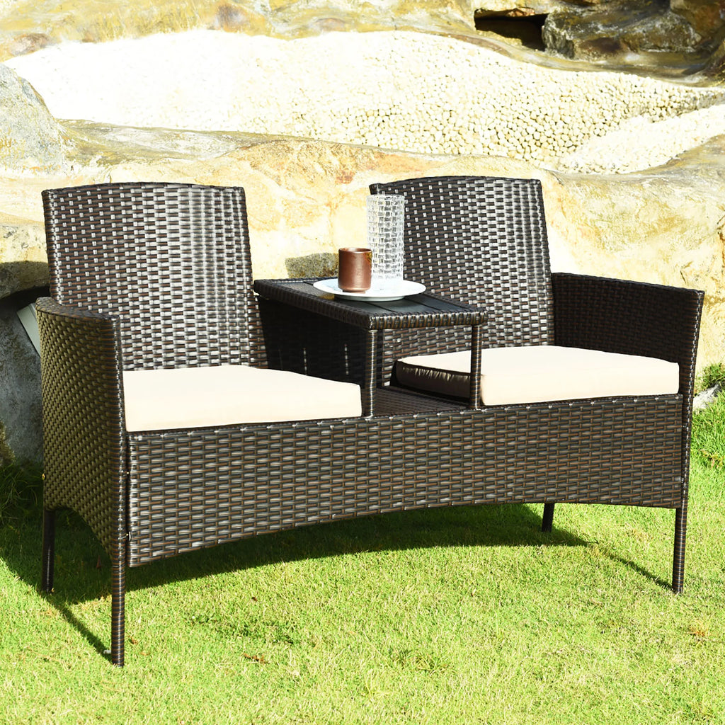 Mix Brown Patio Conversation Set Loveseat Sofa Coffee Table Z1925