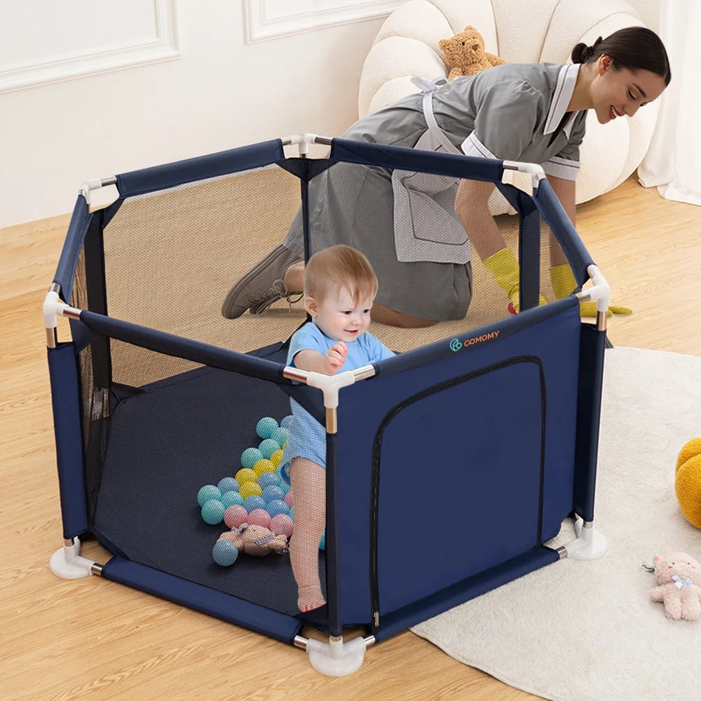 Blue 6 Panel Portable Baby Playpen A7241