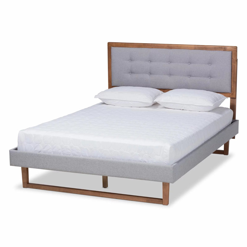 King Size Light Gray Upholstered Wood Platform Bed P32585