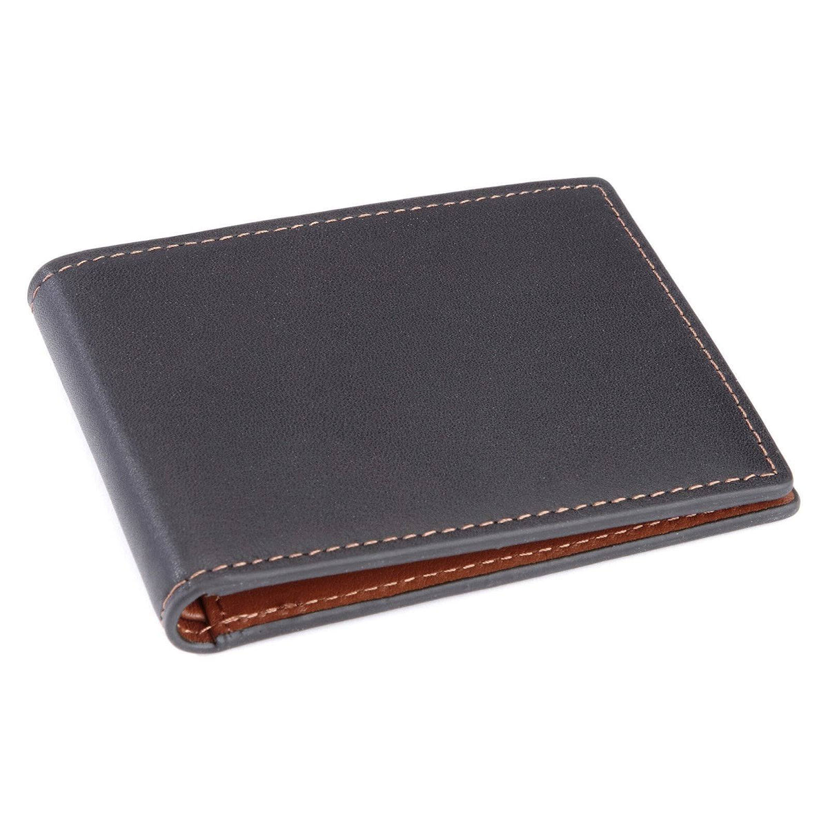 Black Tan Leather RFID Slim Bifold Wallet H614581