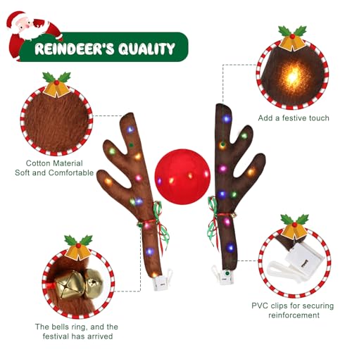 Christmas Reindeer Car Kit with LED and Jingle Bells X92184