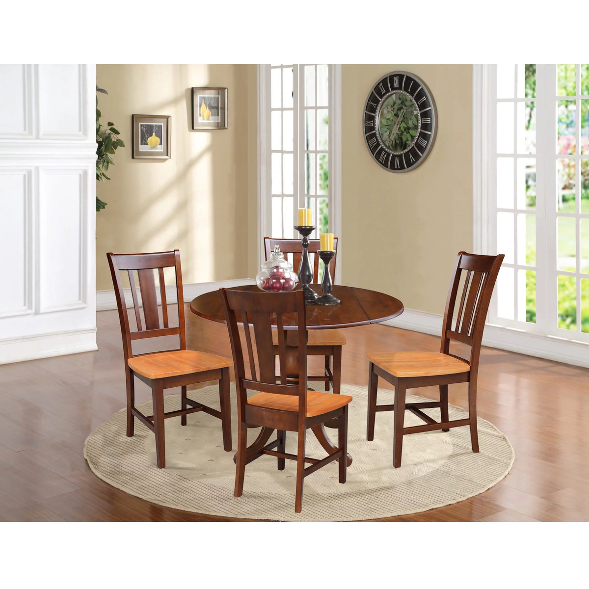 42 in Solid Wood Dining Table with 4 Splat Back Chairs R177329