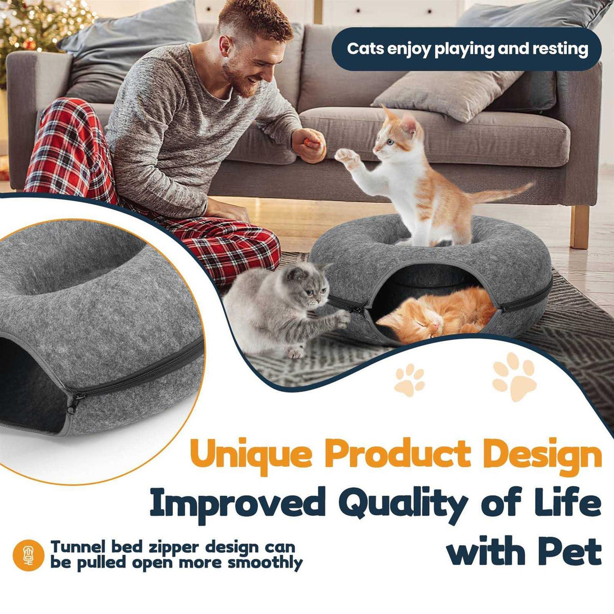 Cat Tunnel Bed with Pet Blanket X723036