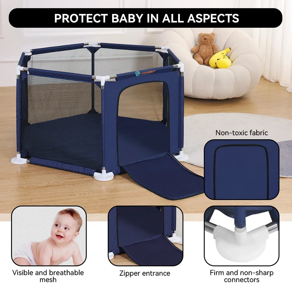 Blue 6 Panel Portable Baby Playpen A7241