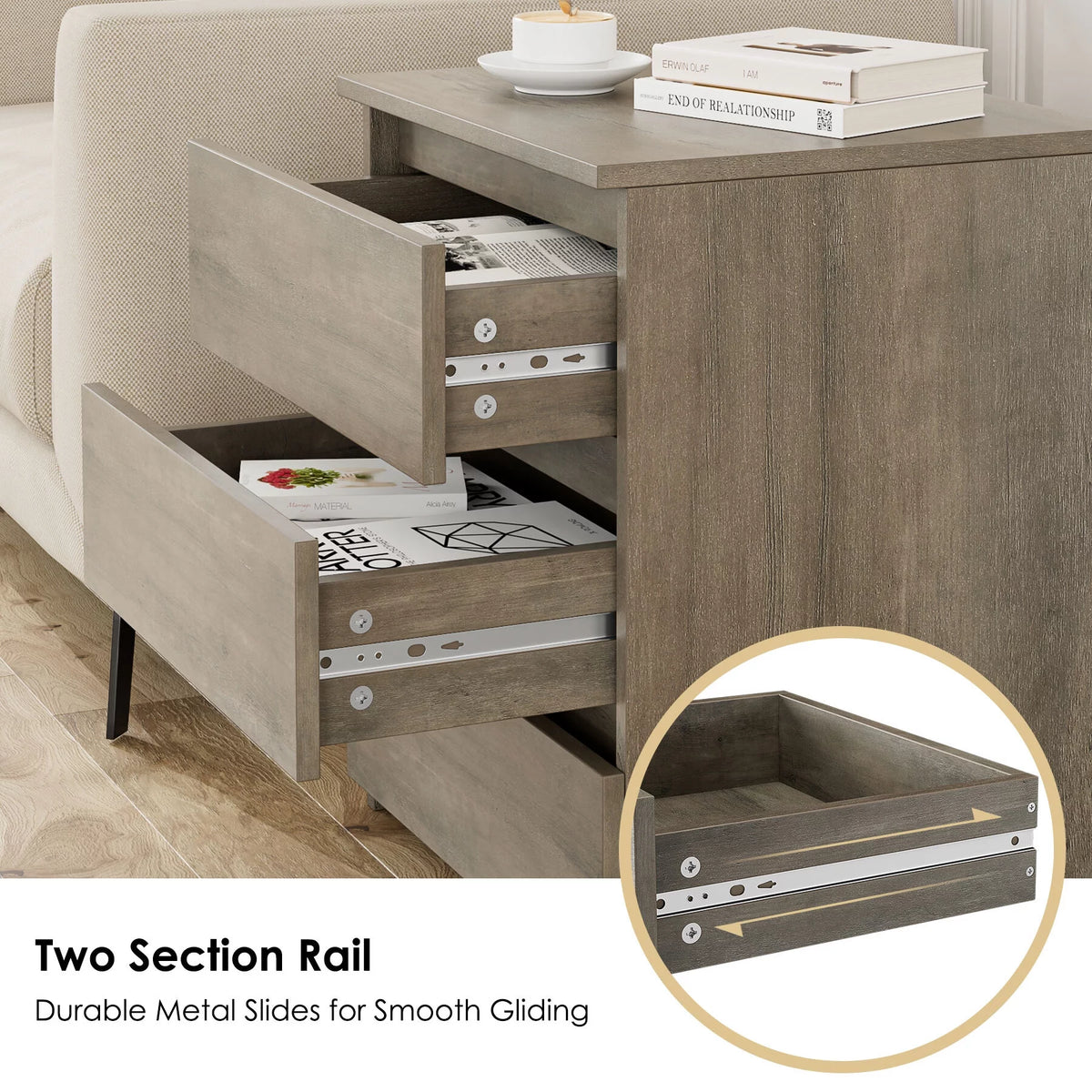 White 3 Drawer Wood Nightstand A838234
