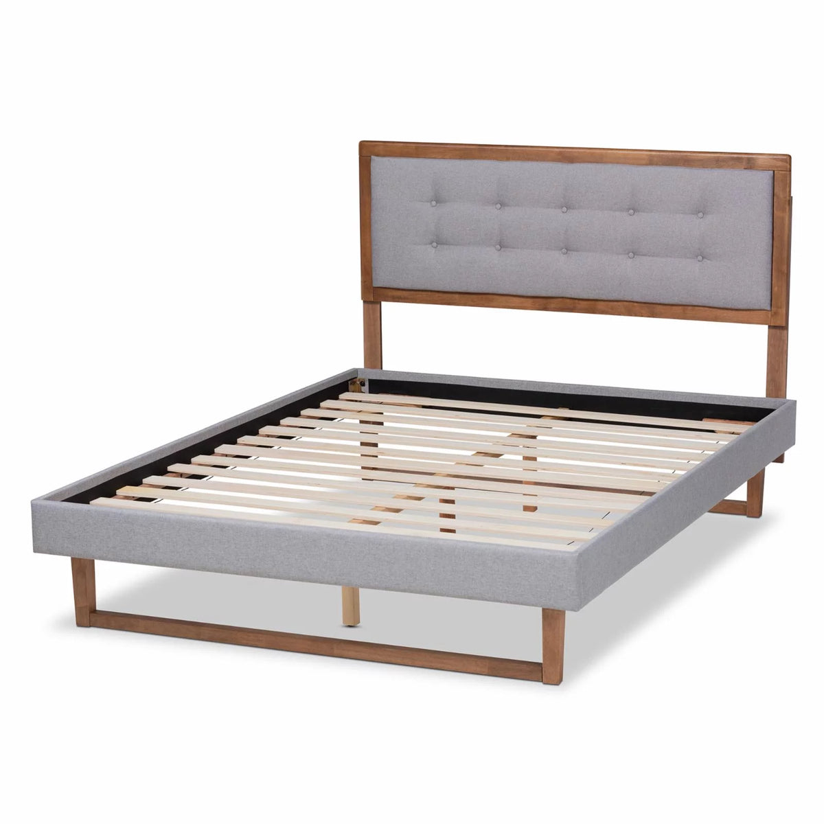 King Size Light Gray Upholstered Wood Platform Bed P32585