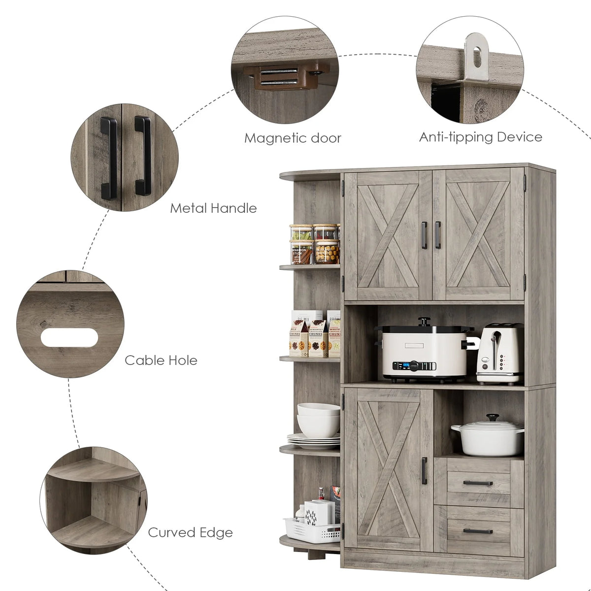 Large Kitchen Pantry Buffet with Adjustable Shelves R1091