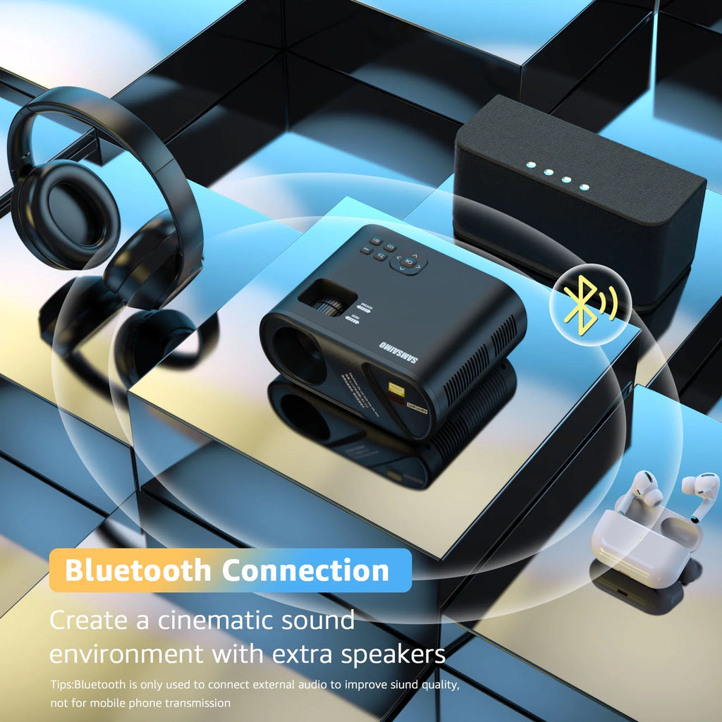 5G Wifi Mini Projector with 100 Projector Screen, Full HD 1080P, Black I395