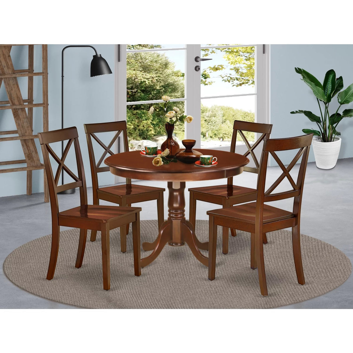5 Piece Wood Dining Set with Round Table Q165278