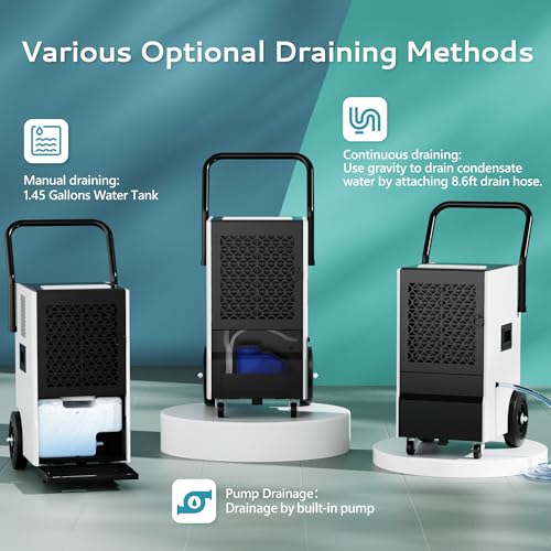 160 Pints Commercial Dehumidifier with Drain Hose, Timer and 4 Wheels I50043