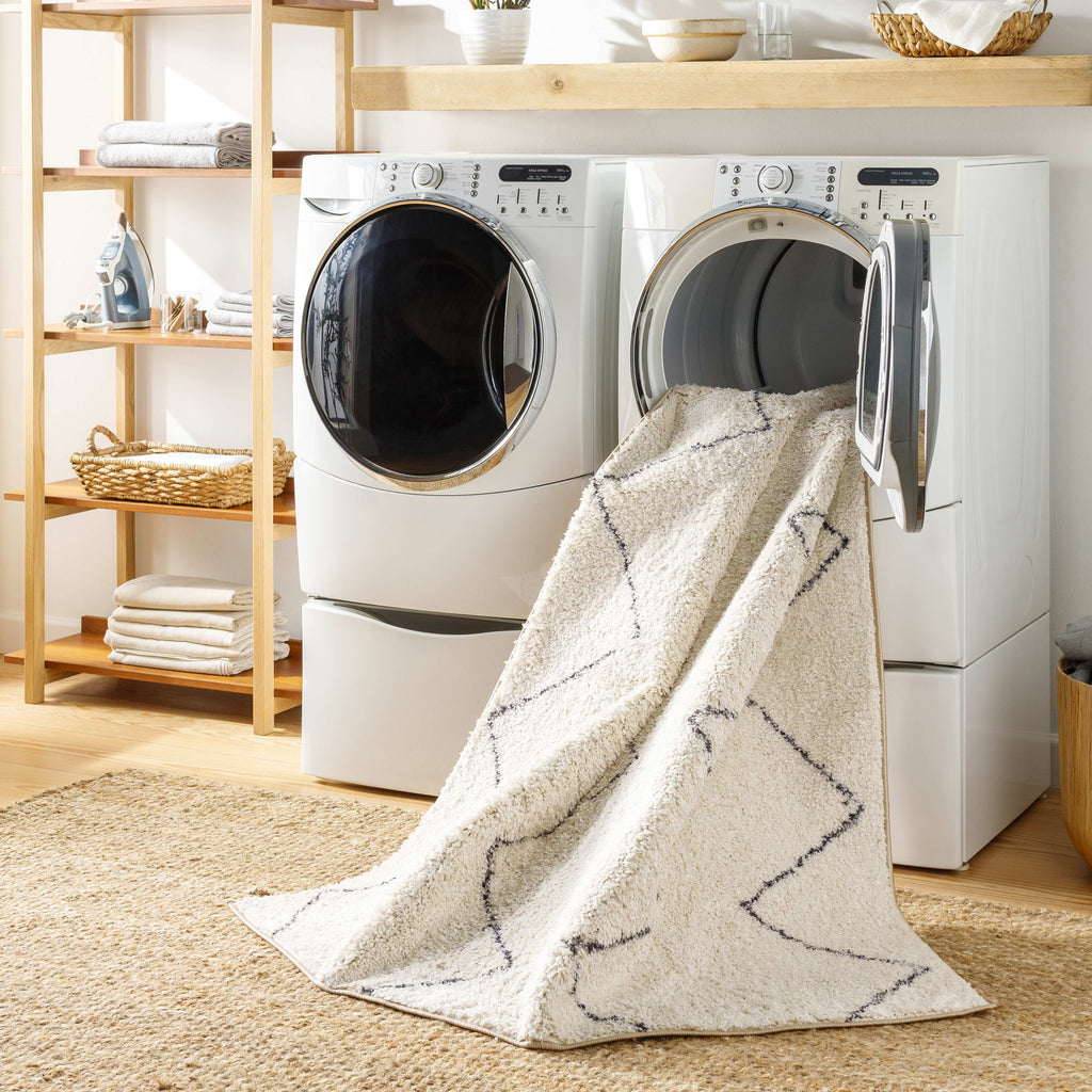 Washable 5x7 Cream Black Area Rug I5644