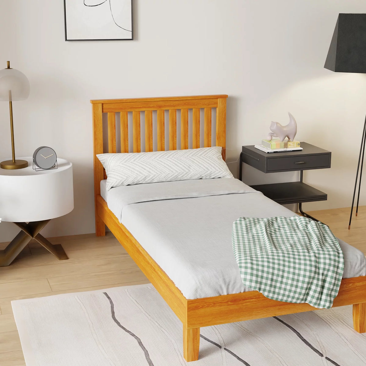 Wood Platform Bed Frame with Headboard Twin K10026