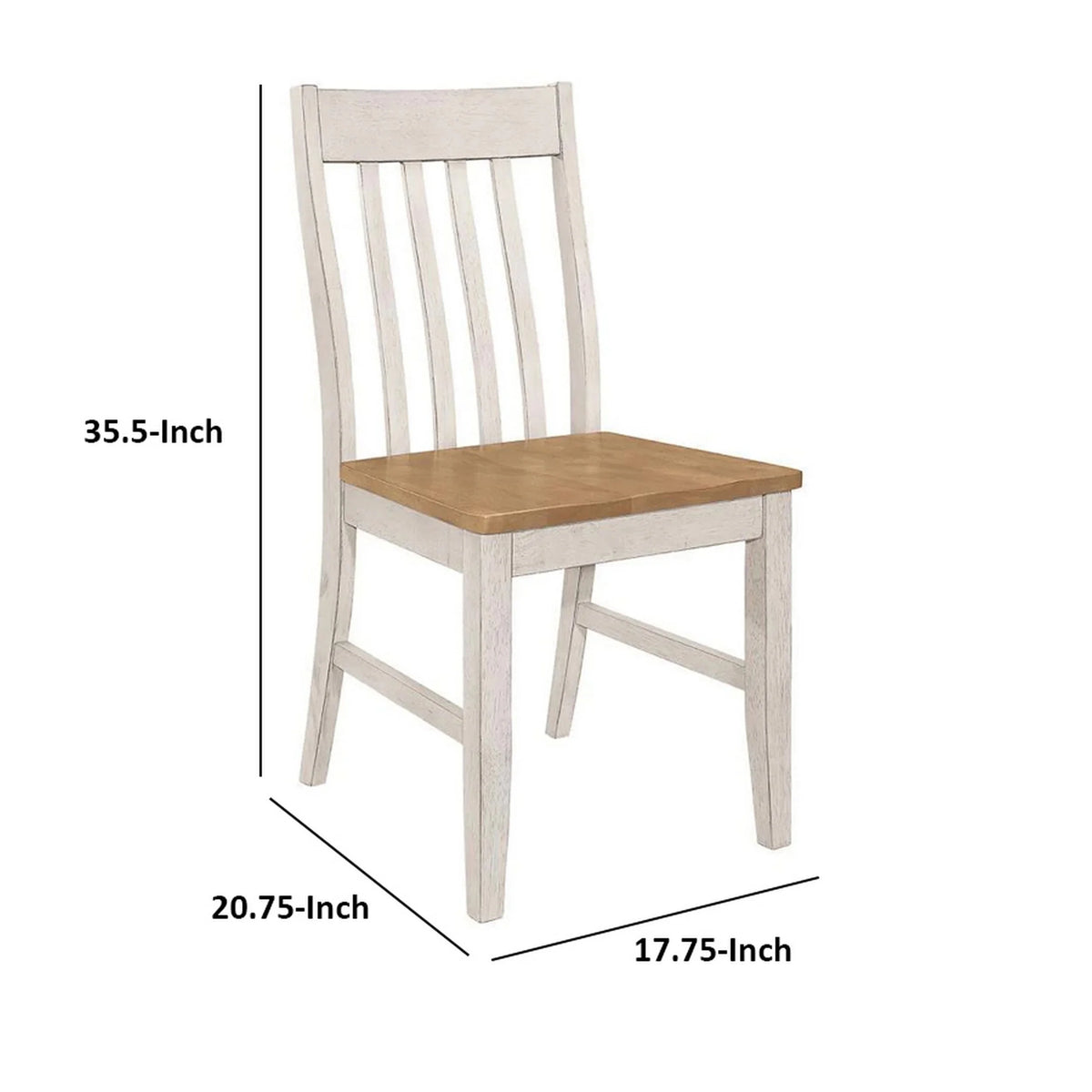 18 Inch Set of 2 Slatted Back Antique White Wood Dining Chair Q189