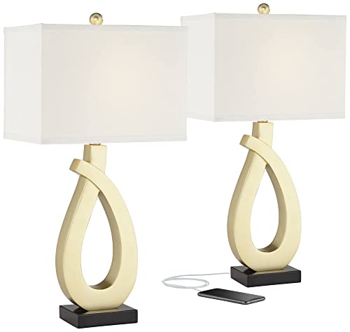 Set of 2 Gold Metal Table Lamps with USB Charging Port M2121