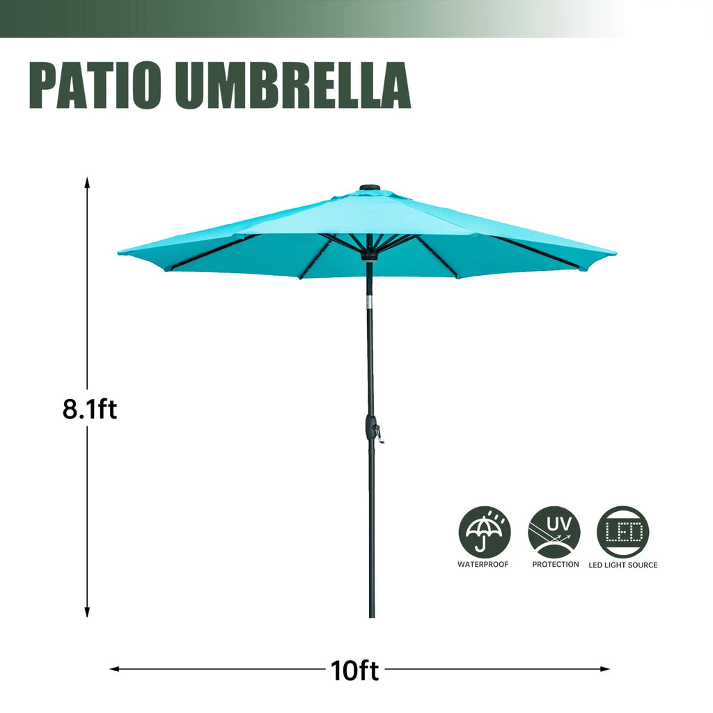 10 ft Solar Patio Umbrella with 40 LED Lights, Steel Tilt Crank, Blue X980833